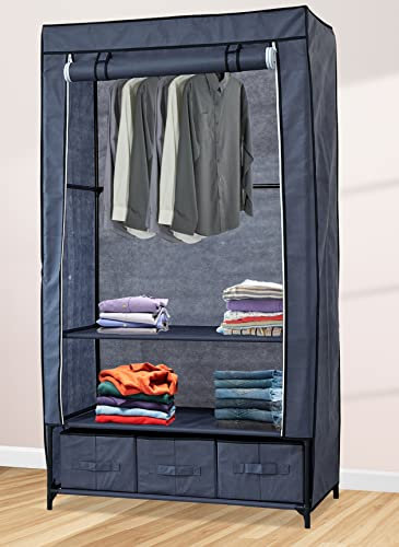 Lendo Online Faltbarer Kleiderschrank Faltschrank mit Kleiderstangen und Schubladen Lagerschrank Campingschrank Campingschrank (Grau, 88x49x160cm)