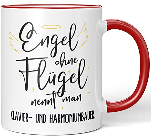 JUNIWORDS Tasse, Engel ohne Flügel nennt man Klavier- und Harmoniumbauer, Rot (5169902)