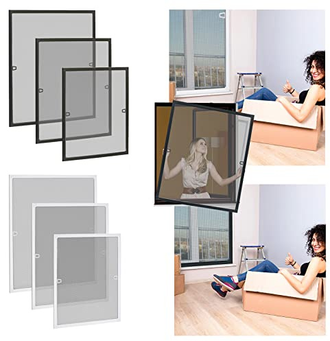 YRHome Fliegengitter Fenster Insektenschutz Rahmen ohne Bohren, Aluminium Rahmen Mückengitter Gitter (80x100cm,Fenster-Weiß)