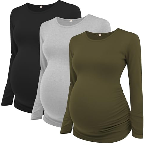 Love2Mi 3er Pack Damen Umstandsshirt Umstandstop Langarm Umstandsmode