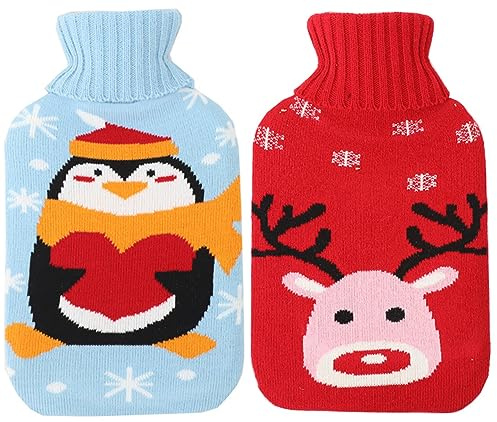 2 pezzi borsa dell'acqua calda con coperchio, 1 l borsa dell'acqua calda e fredda con fodera a maglia rimovibile per acqua terapia per taglia, schiena, lesioni sportive, blu + rosso