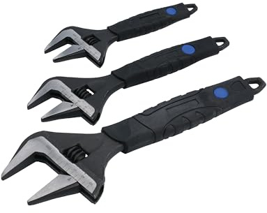 Laser 8676 Wide Mouth Adjustable Wrench Set 3pc, Black