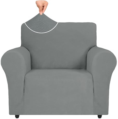 Ystyle Weicher Elastisch Sofabezug 1 Sitzer, Hellgrau | Sofaschoner Rutschfest, Universaler Couch Überzug mit Armlehnen, Moderne Sofa Cover, Waschbarer Sofahusse für Wohnzimmer