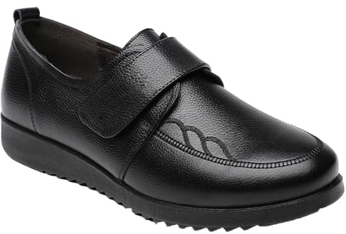 AEHO Zapatos Ancho Especial Mujer Cuero PU Air Cushion Slip On Walking Shoes Zapatillas ortopédicas para Mujer sin Cordones ortopédicos con colchón de Aire,Negro,41/255mm