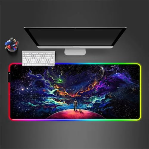 RGB Tapis de Souris Gaming Grand Tapis de Souris XXL 800x300x4mm 14 Modes d'éclairage LED Lumineuse Tapis de Souris Mouse Pad Rétroéclairage pour Gamer Clavier PC, Espace de Rêve