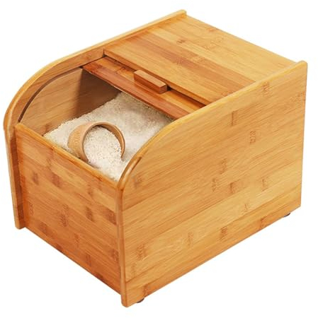 AIZYR Large Rice Storage Container Wooden Food Storage Rice Dispenser for Rice, Cereal, Flour, Oatmeal, Kitchen Pantry Organization And Storage,15KG