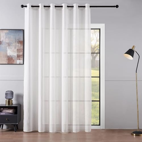 Topfinel Gardinen Wohnzimmer Vorhang Transparent Weiße Vorhänge Kinderzimmer Leinenoptik Gardinen 240 cm Hoch Übergardinen mit Ösen Streifen Gardinenschal 1er Set für Outdoor Balkon