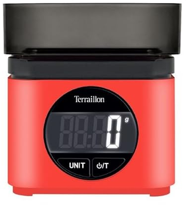 TERRAILLON - BA22 MYTHIQUE - Balance de cuisine électronique, Design iconique et rétro, Bol intégré 0.7L, Grand écran LCD, Affichage XXL des chiffres, Fonction Tare, Rouge