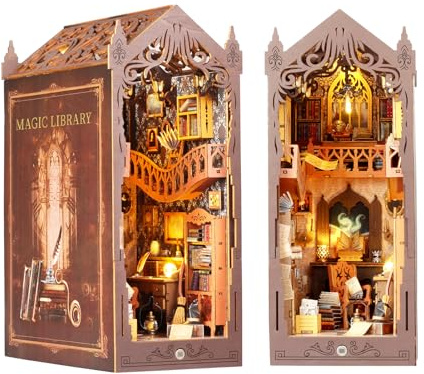 Spilay DIY Book Nook Kit, DIY Puppenhäuser Holz Miniatur Haus Möbel Kit Mit LED-Licht,3D Holzpuzzle Buchstütze Bücherregal Dekoration,Buchstützen Modell Build-Creativity Kit-(MAGISCHE BIBLIOTHEK) 227