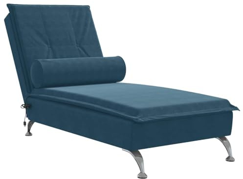 vidaXL Massageschäslong med bolster blå sammet