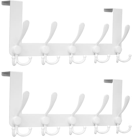 Honsky Garderobe türhaken,Kleiderhaken Tür – Hängegarderobe zum Einhängen(2er-Pack),Türhakenleiste,15 Haken,kratzfest,ohne Montage,passend für Türkantendicke 3,5/4/4,5 cm, Weiß (mehrfarben verfügbar)