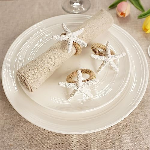 Utalek Starfish Napkin Rings Set of 12, White Sea Star Napkin Ring Holders for Crafts, Beach, Dinner Party, Wedding, Theme Party, Banquet, Nautical, Coastal Table Decor