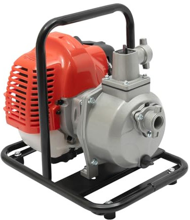 DAOHHFO Benzin Wasserpumpe 2-Takt-Motor Gartenpumpe Selbstansaugend 1.25KW 20M Förderhöhe 25.4MM Anschluss Schmutzwasserpumpe Set 8M Ansaughöhe für Gärten, Landschaftsbau usw (EU-STOCK)