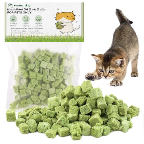 60g Cat Grass Treats for Cats, Freezed Drying Cat Grass Teething Stick Snacks, Edible Cats Chew Toys for Teeth Cleaning and Hairball Removal