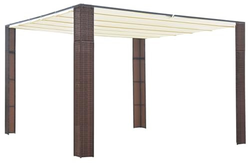 Somanki Pavillon mit Dach, Faltpavillon, Pergola, Partyzelt, Standmarkise, Sonnenzelt, Garten Pavillion, Grillpavillon,Poly Rattan 300x300x200 cm Braun und Creme