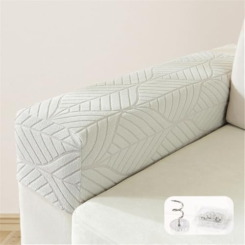 Fansu 2 Piezas Funda para Reposabrazos de Sofá Elástico en Jacquard Hoja Color Liso Funda para Brazos de Sofá, Lavable Antideslizantes Protector Reposabrazos para Sofá/Sillón (Gris Claro)