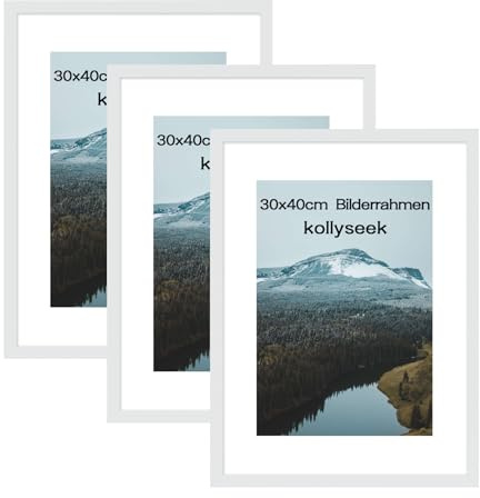 kollyseek 3er Set 30x40cm Bilderrahmen und Acrylglas Weiß Fotorahmen,zum Aufhängen & Aufstellen, Wand Moderner Fotorahmen, Weiß Dekorahmen