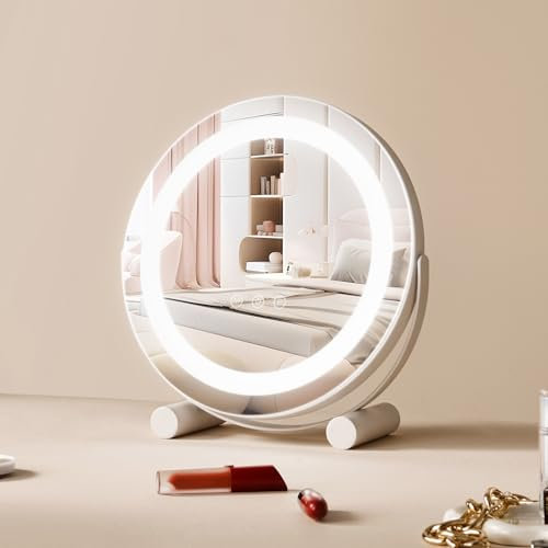 VEVOR Specchio Trucco Rotondo Illuminato con Lampadine LED Specchio per Trucco 3 Modalità di Illuminazione a Colori con Specchio Ingranditore 5X Controllo a Tocco Rotazione a 360°, Specchio 310mm