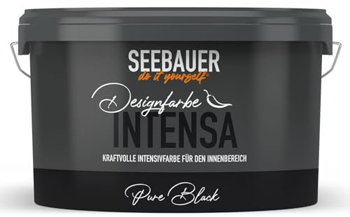 SEEBAUER diy Intensivfarbe INTENSA Schwarz 2,5L (Pure Black) Edelmatte Wandfarbe Tiefschwarz - Innenfarbe sehr hohe Deckkraft - Matt, Abwaschbar und Tropffrei