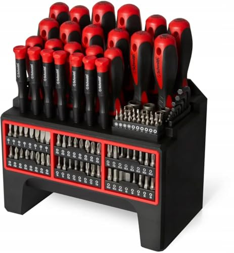 Schmith - Kit de Tournevis 114 Pièces - avec Embouts Magnétiques - Plats, Phillips, Pozi, Torx - Poignée Confortable - Fabriqué en Acier S2