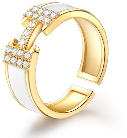 Ring Gold Damen Ring Silber 925 Damen Ringe Keiner 47-50MM Verstellbar Ringe Gold Vergoldet öffnen Fingerring Dame Mit Zirkonia Beige Rand Design, Damenring Goldring Geschenk Für Frauen Schmuck