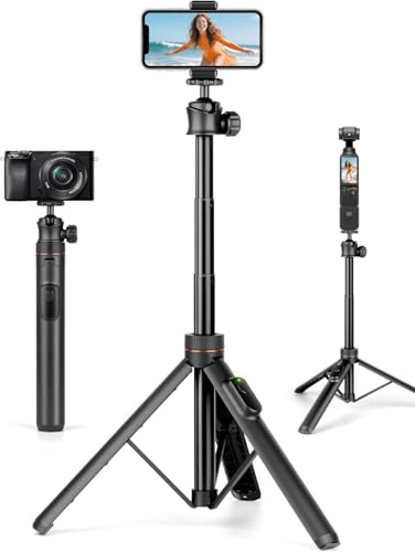 JOILCAN Perche à Selfie Trépied pour iPhone, 166cm Trepied Smartphone Rétractable avec Télécommande sans Fil Détachable, Trepied pour Téléphone, Trépied Portable en Aluminium pour Appareil Photo