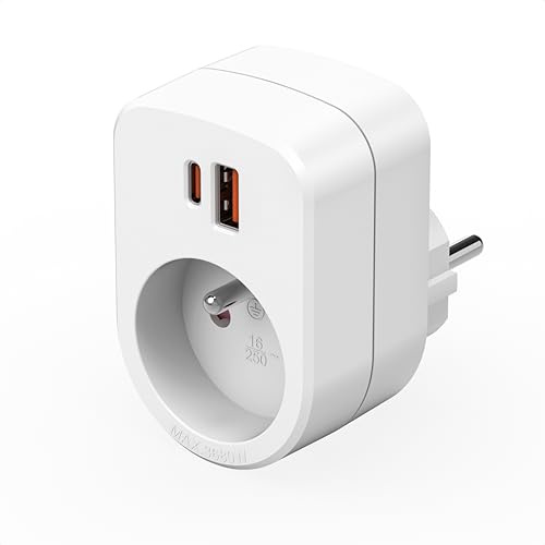 TESSAN Prise Murale 3680W 3 en 1 Prise Multiple Charge Rapide PD20W, Blanc | 2 Ports USB et 1 Sortie AC, Adaptateur Secteur Triplette, Compatible Téléphones Domicile