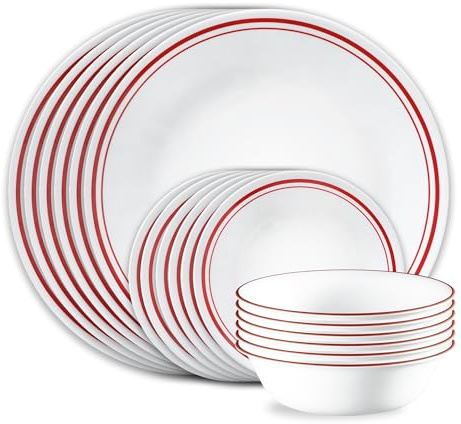 Corelle Vitrelle 18-Piece Service for 6 Dinnerware Set, Triple Layer Glass and Chip Resistant, Lightweight Round Plates and Bowls Set, Logan