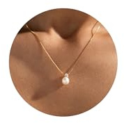 PRTGL Perlenkette – 14K vergoldet oder Weißgold Silber Weiße Perlen Hette für Damen und Mädchen – Einzelperlen Anhänger – Gänseblümchen Choker Design – Y-Halskette – Perlenhalskette mit Zirkonia