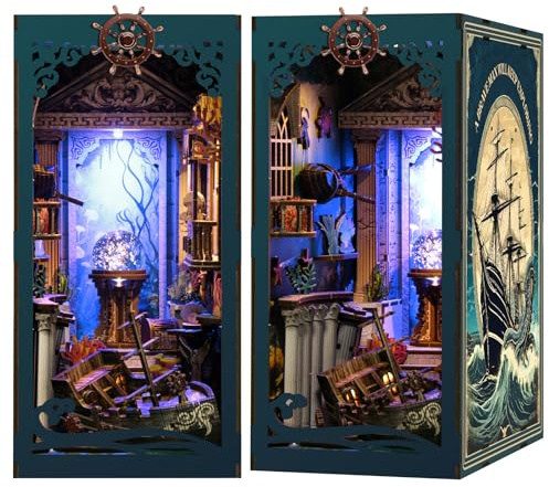 Book Nook Kits for Adults - Ocean Mystery 3D Puzzle with LED | Pirate Shipwreck Diorama & Seashell Decor | Unique Gifts for Adventure Lovers (Blue)