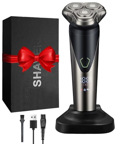 Lorrtta Electric Razor for Men, Men’s Electric Shavers with Charging Base and Gift Box IPX5 Waterproof 80 mins Runtime LED Display Full Washable Beard Trimmer, Gift for Birthdays Father's Day