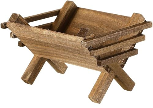 Brxmpn stabil mini-krubbsäng prydnad av trä jesubarn krubba ornament, krubbscen för kontor, bokhylla, jultillbehör