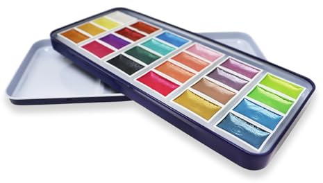 Artway Set de Peintures Aquarelle - Shimmer - 24 Godets Complets - Une gamme de couleurs métalliques et nacrées, parfaites pour la peinture à l’aquarelle