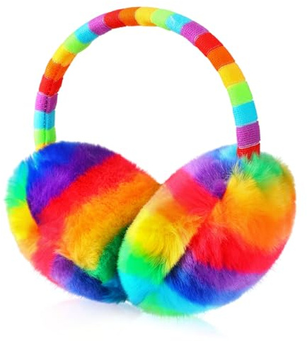 BTHRORO Earmuffs for Kids Cute Rainbow Plush Ear Warmers Comfortable Winter Ear Muffs Outdoor Ear Covers for Boys Girls