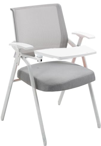 Silla de oficina de malla con escritorio incorporado para adultos - Silla ergonómica plegable con tablero de escritura, respaldo con estructura metálica y mesa para salas de conferencias, reuniones y