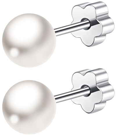 Mochity Örhängen Med Pärlor För Kvinnor, 3/4/5/6/7/8 Mm Pärlor, Örhängen i Rostfritt Stål 316L, Allergivänliga Helix-Piercingar (A, zilver, 6 mm)