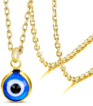 VASSAGO Collier mauvais œil pour femme et homme en acier inoxydable avec pendentif mauvais œil en corde de cuir mignon bohème minuscule protection porte-bonheur amulette spirituelle cadeau