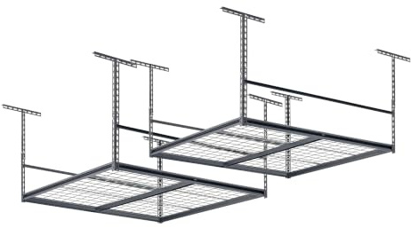 Edsal MuscleRack Ceiling Storage Rack Pack of 2 | 120x120 cm | Height Adjustable Overhead Garage Storage | Heavy Duty 135kg Load Capacity | Steel Mesh Base
