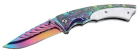 Herbertz Klappmesser - Stahl AISI 420 - Liner Lock - Clip - Edelstahl Griffschale - Kunststoff Einlagen - Rainbow Look