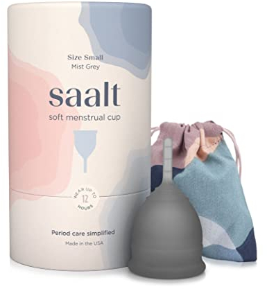 Saalt Soft Menstrual Cup - Super Soft and Flexible - Best Sensitive Cup - Wear for 12 Hours - Made in USA (Grey, Small)
