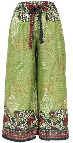 GURU SHOP Palazzohose, Schlaghose, Boho Sommerhose, Hippie Goa Hose - Grün, Damen