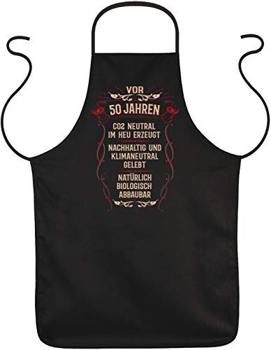 Tini - Shirts Sprüche Grillschürze 50.Geburtstag, 50 Jahre Kochschürze : vor 50 Jahren CO2 neutral im Heu erzeugt - lustige Schürze 50 Geburtstag