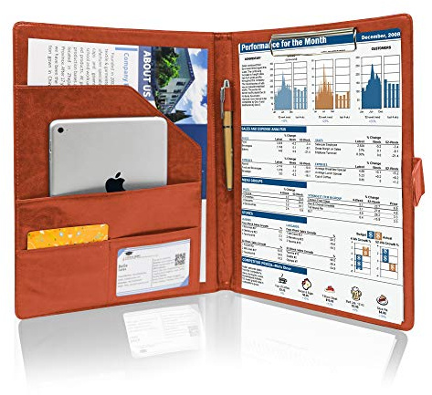 GraduatePro Schreibmappe A4 Klemmbrett Mappe mit Magnetischer Verschluss, organizer büro mappe, Braun Ordner, Dokumentenmappe für Unternehmen