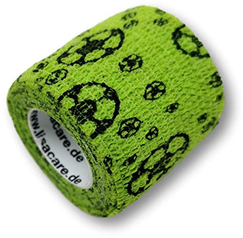 LisaCare Pflaster Tape - 12 Rollen 5cm breit - Fußball Motiv | selbsthaftend, elastisch für Kinder - Bandagen zum Trösten (Fußball) - Kinder Finger Bandagen - Kohäsive Bandage