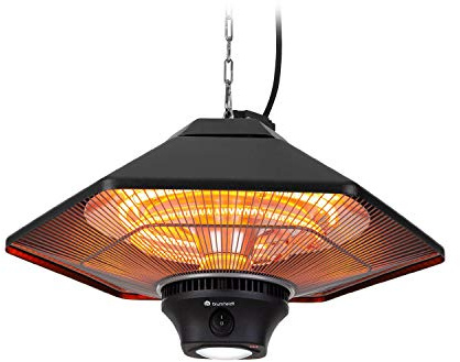 Blumfeldt Outdoor Infrared Patio Heater, Hanging Electric Heater with LED & Remote, IP34 Waterproof Heat Panel with 3 Temperature Settings for Garden & Gazebo