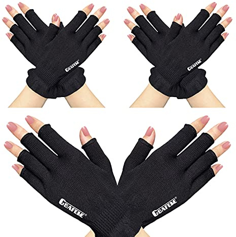 GSAFEME Cotton Gloves Eczema - Fingerless Touchscreen Moisturizing Gloves for Dry Hand Sleeping - Cotton Gloves for Men and Women, Black L/XL 3 Pairs
