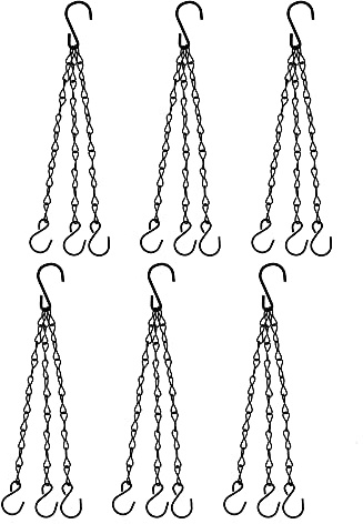 6 Pcs Hanging Chain, Heavy Duty 15.7 Inch Hanging Flower Basket Galvanized Replacement Chain -3Point Garden Plant Hanger for Outdoor Bird Feeders, Planters and Lanterns (Black)