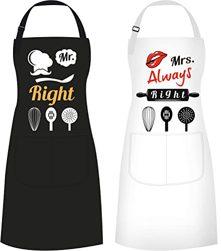 ETLEE Schürze mr mrs - einstellbare Kochschürze mit Taschen, Lustige Paargeschenke für Hochzeitsgeschenke, Brautdusche Geschenke, Verlobung, Valentinstag, Vatertag, Muttertag