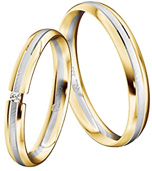 JC Trauringe Gold 333 Bicolor Paarpreis Poliert/Mattiert I Partnerringe Gelb- und Weißgold mit Gravur in edler Schatulle I 2 Hochzeitsringe Herrenring ohne & Damenring mit Stein I ICT15