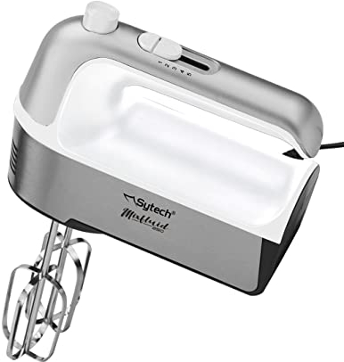 SYTECH Batidora Eléctrica de Mano 250W con 5 Velocidades + Turbo, Cable de 1 Metro, 2 Varillas para Repostería y 2 Varillas para Amasado - Batidora Compacta para Repostería y Montar Nata (Blanco)